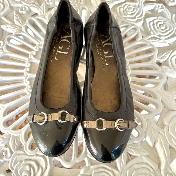 Attilio Giusti Leombruni Shoes - AGL Black Patent Flats with Buckle